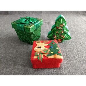 Christmas Gift Boxes‎ Lot of 3 Felt Sequins Glitter Reindeer Christmas Tree Bow